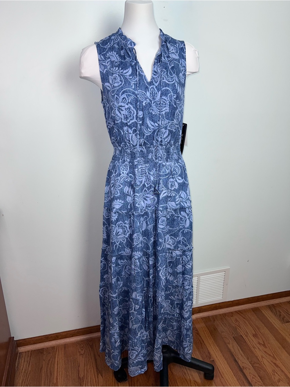 MSK Blue Floral Paisley Tiered Maxi Dress Size S NWT Boho